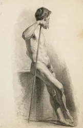 Study of Male Nude with Staff, Side View